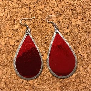 Scarlet and Grey Faux Leather Earrings